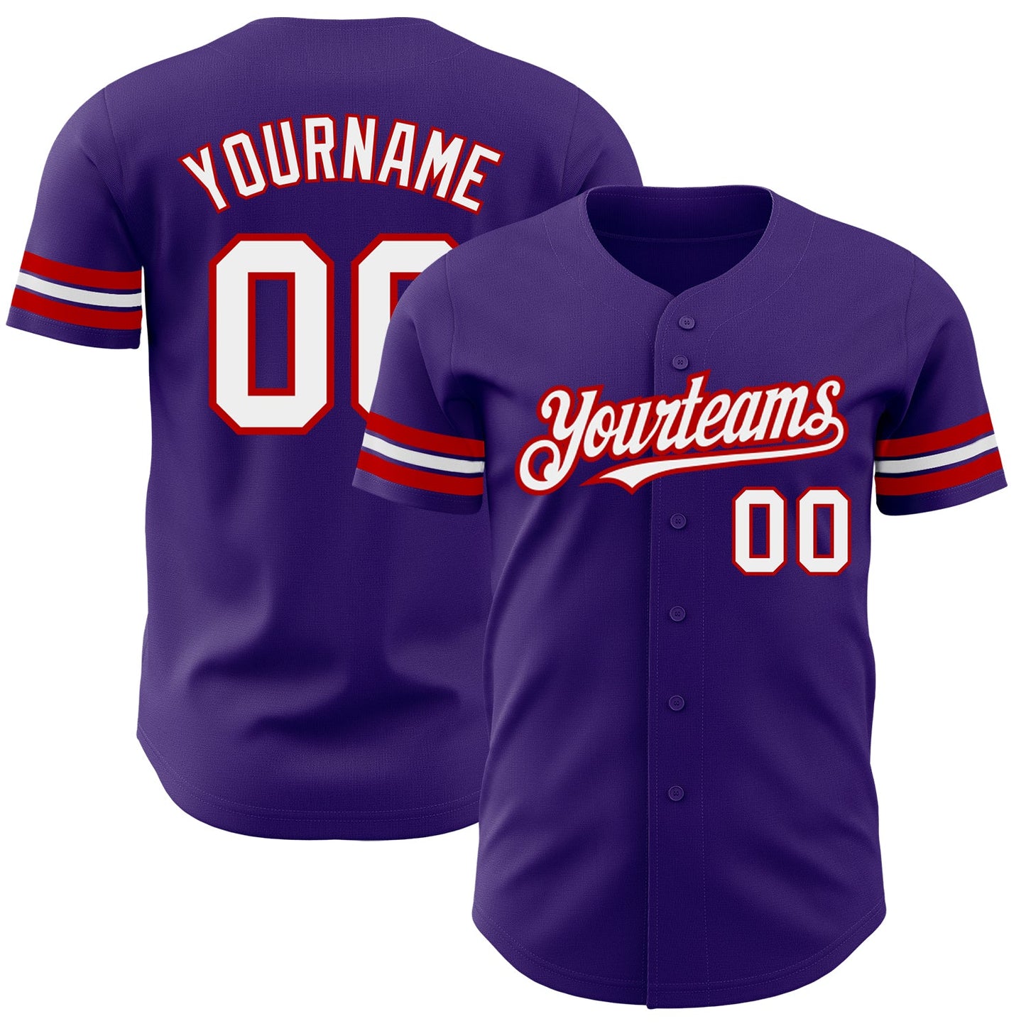 Custom Purple White-Red Authentic Baseball Jersey - Main View