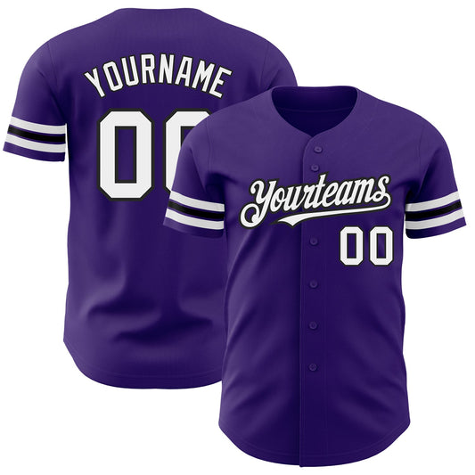 Custom Purple White-Black Authentic Baseball Jersey - Main View