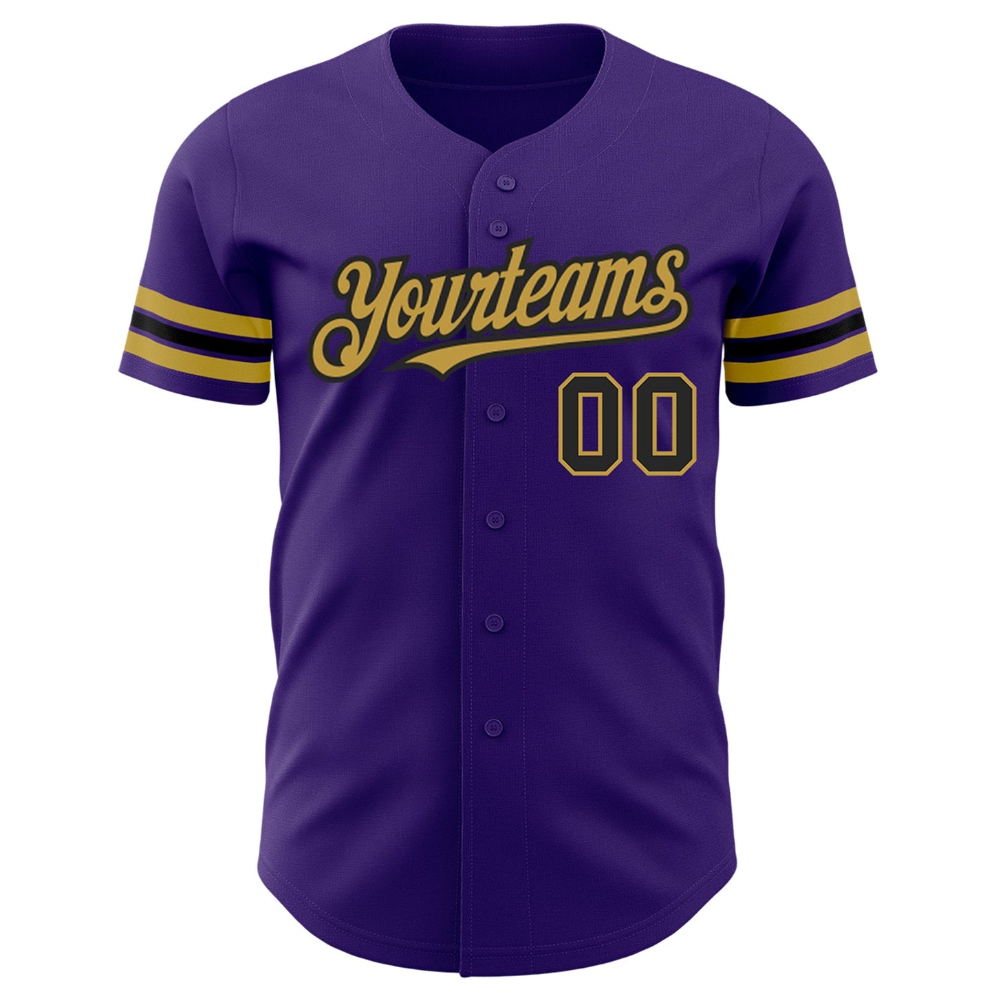 Custom Purple Black-Old Gold Authentic Baseball Jersey view 2