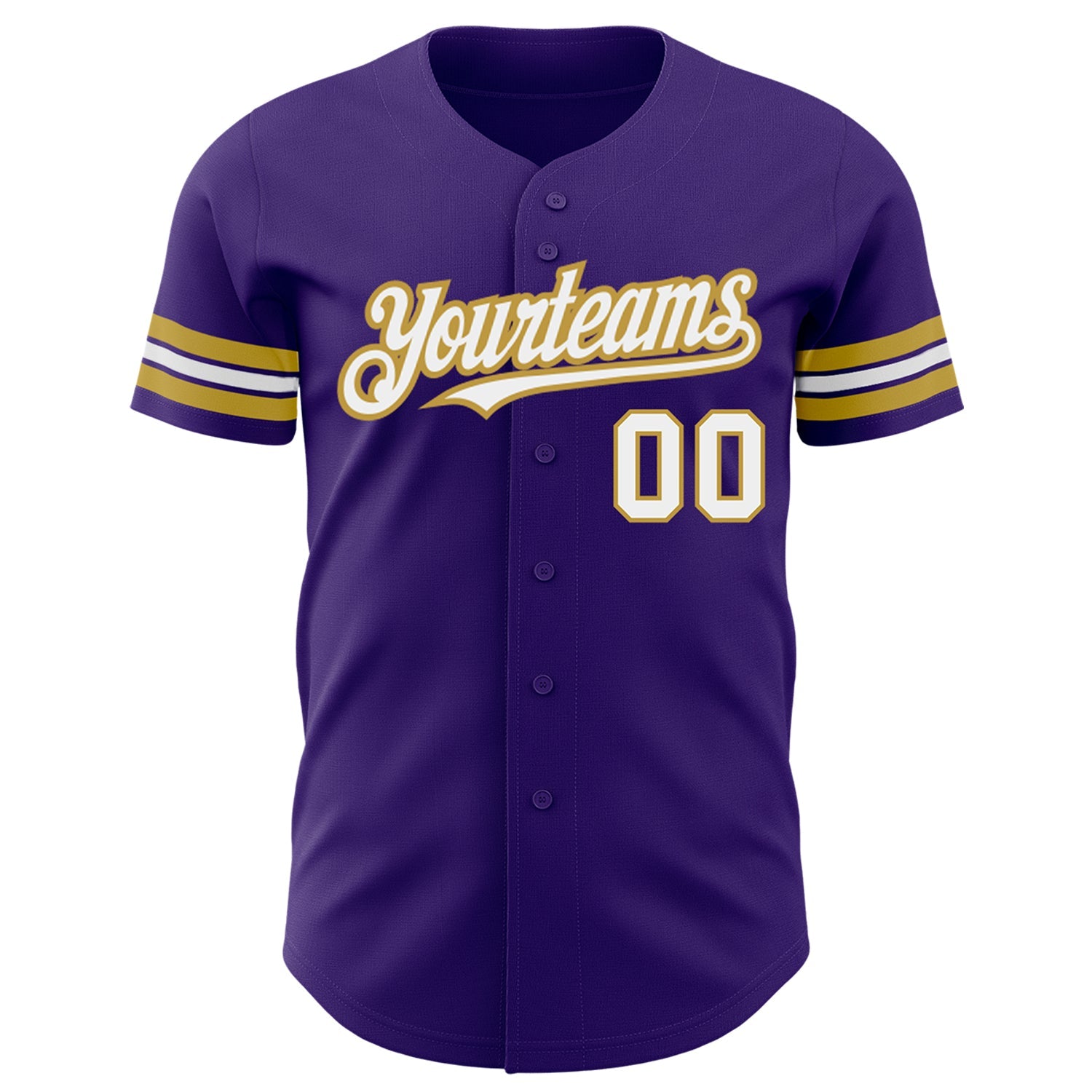Custom Purple White-Old Gold Authentic Baseball Jersey view 2