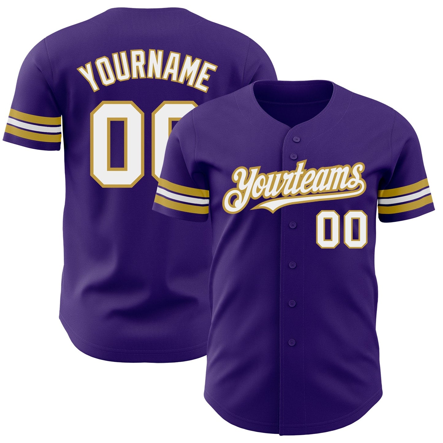 Custom Purple White-Old Gold Authentic Baseball Jersey - Main View