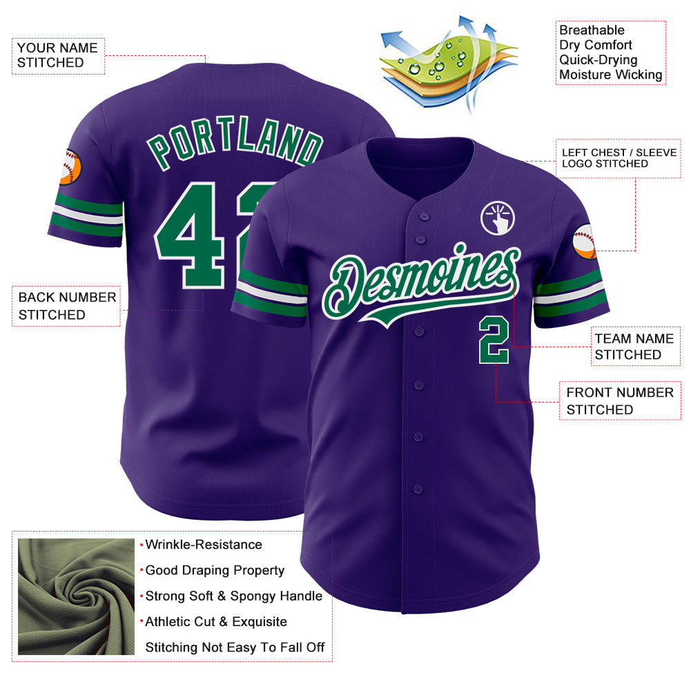 Custom Purple Kelly Green-White Authentic Baseball Jersey view 3