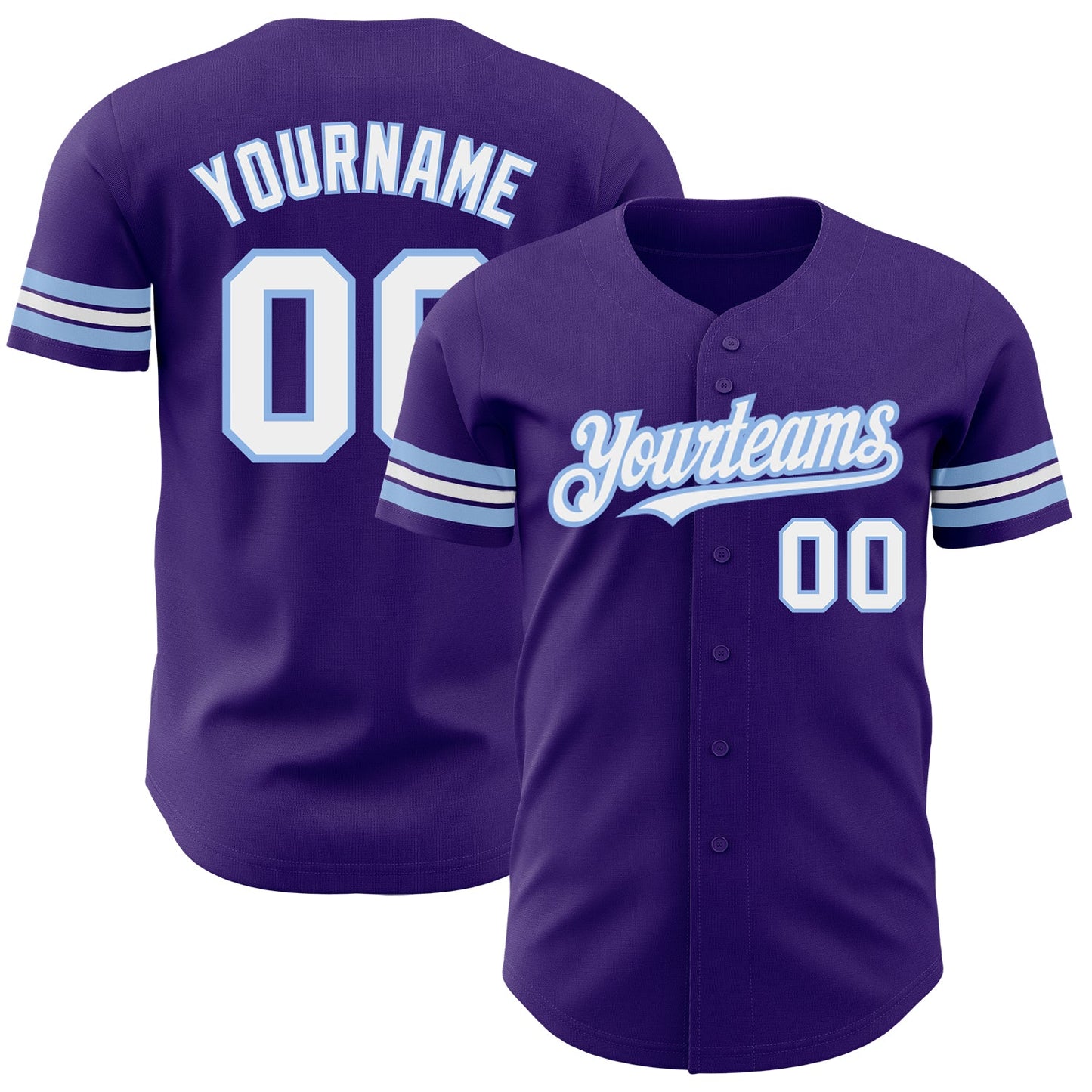 Custom Purple White-Light Blue Authentic Baseball Jersey - Main View