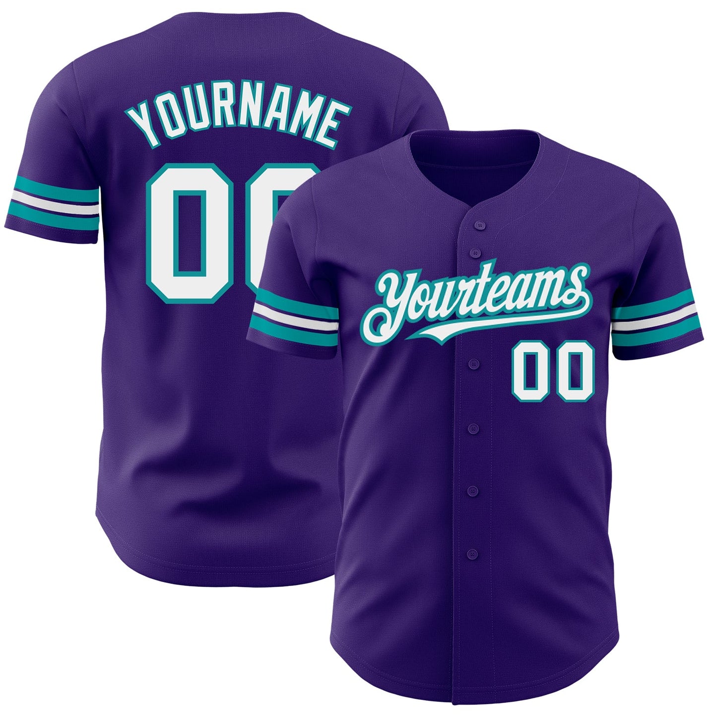 Custom Purple White-Teal Authentic Baseball Jersey - Main View