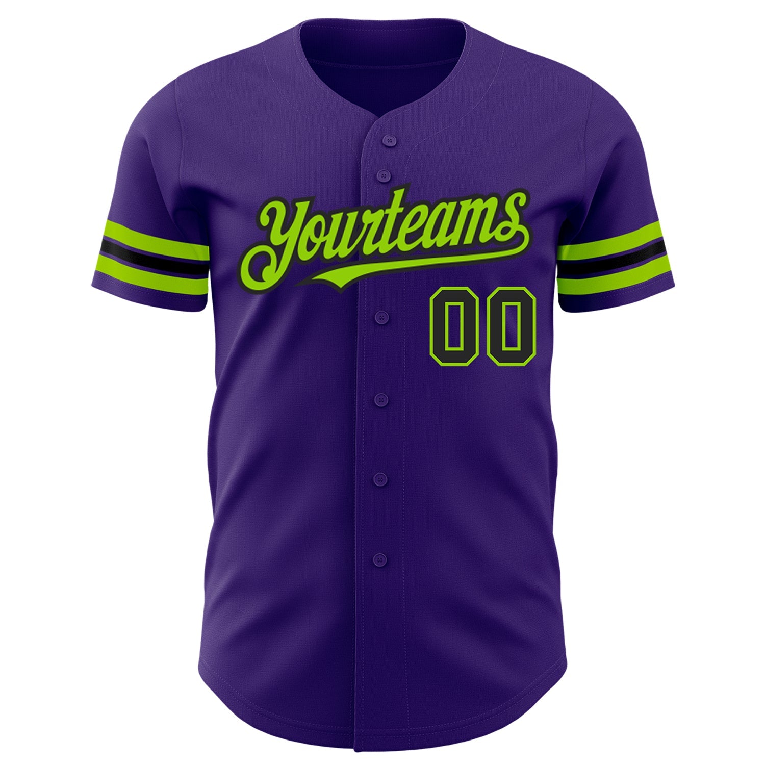 Custom Purple Black-Neon Green Authentic Baseball Jersey view 2
