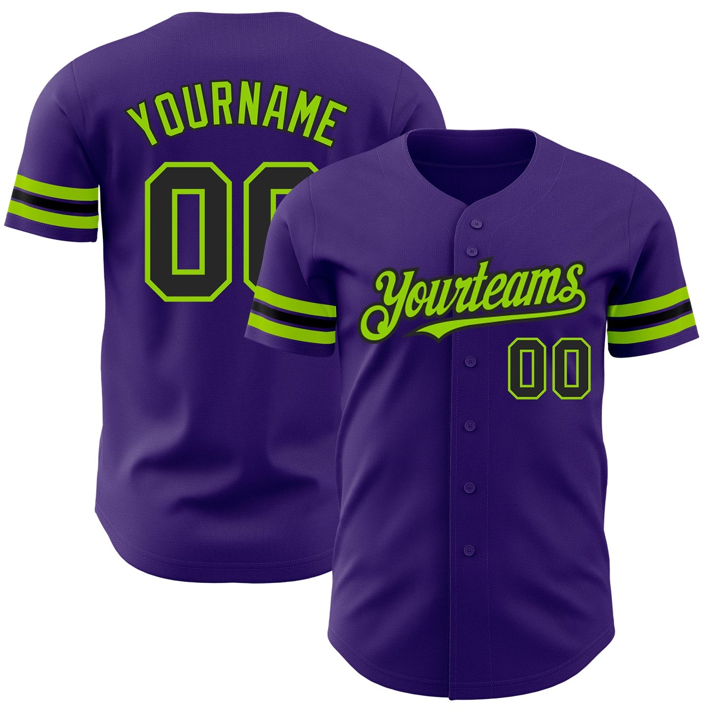 Custom Purple Black-Neon Green Authentic Baseball Jersey - Main View