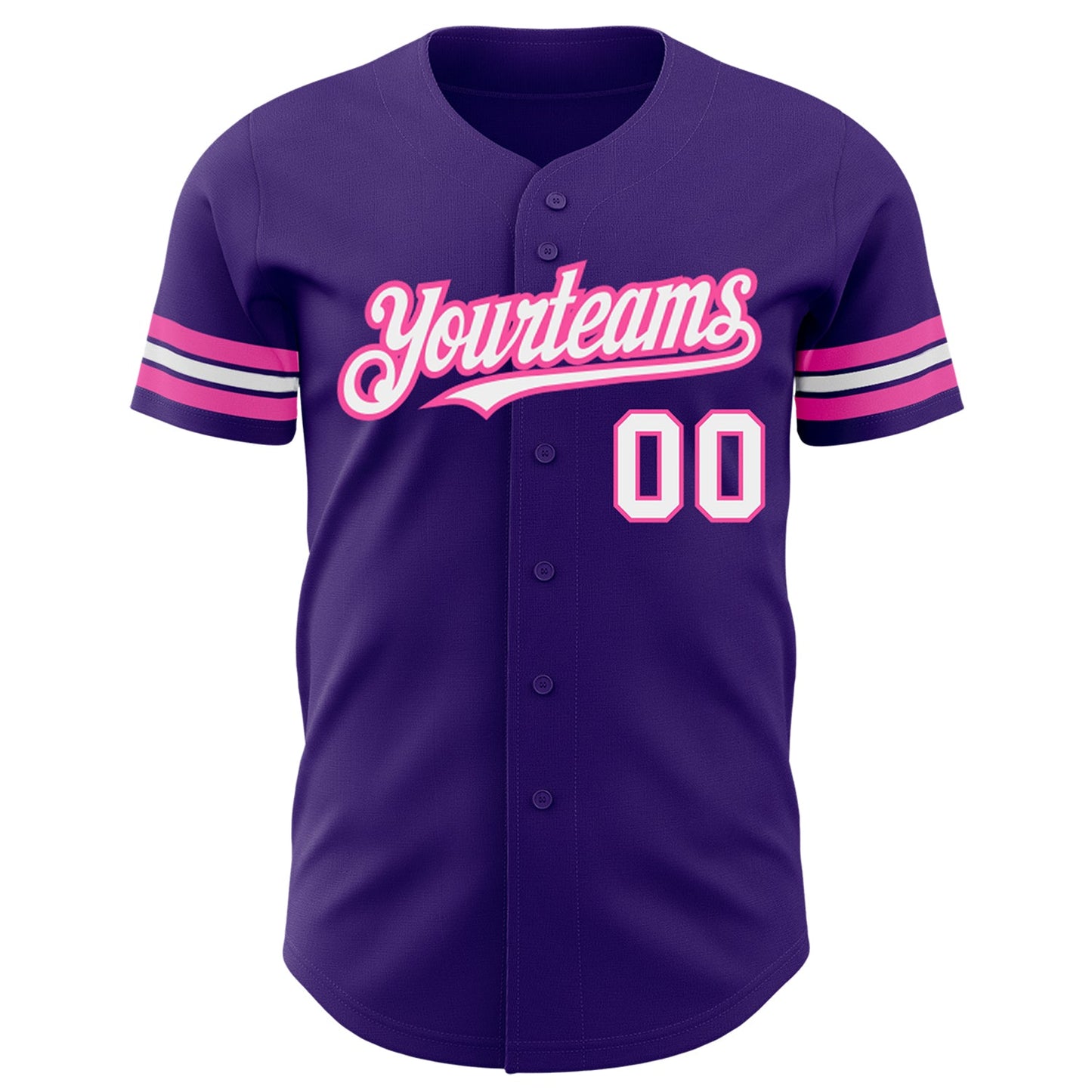 Custom Purple White-Pink Authentic Baseball Jersey view 2