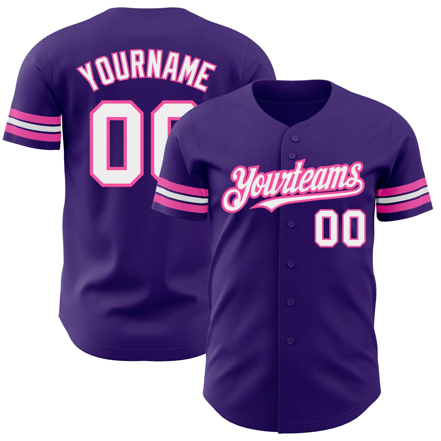 Custom Purple White-Pink Authentic Baseball Jersey - Main View