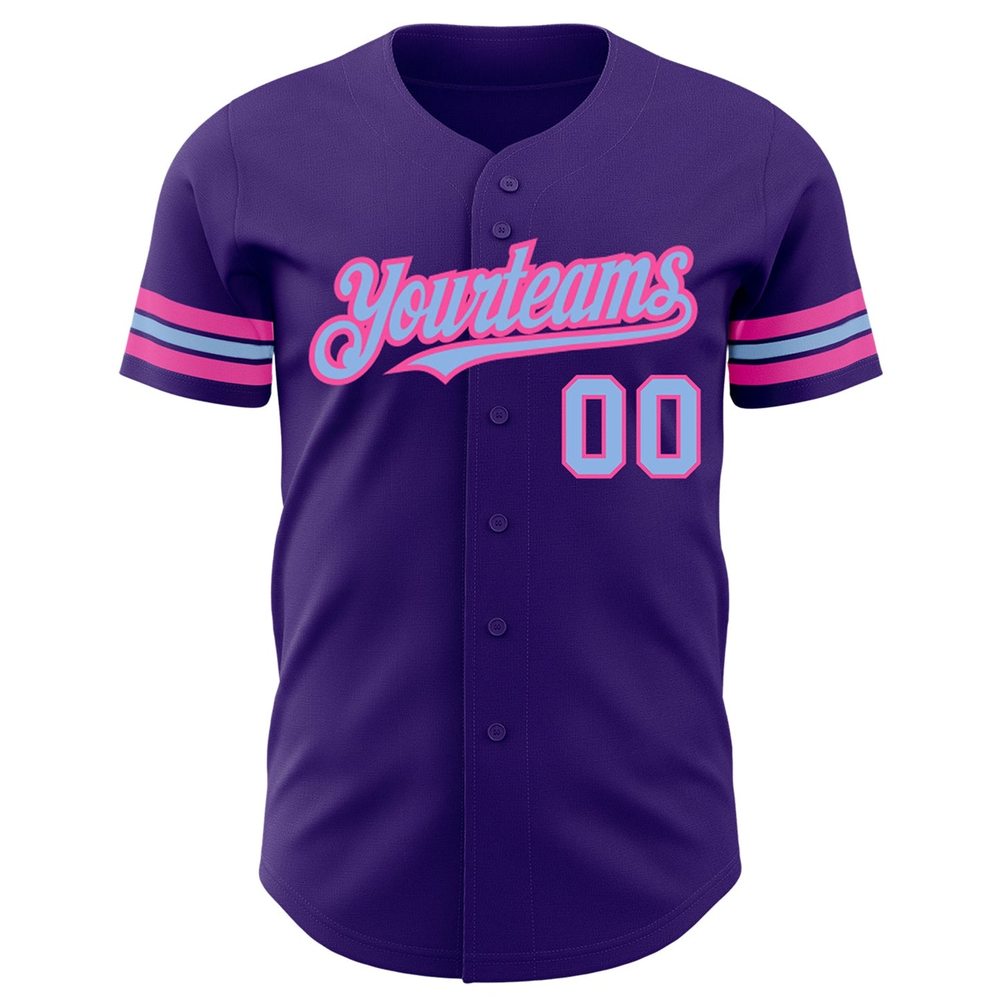 Custom Purple Light Blue-Pink Authentic Baseball Jersey view 2