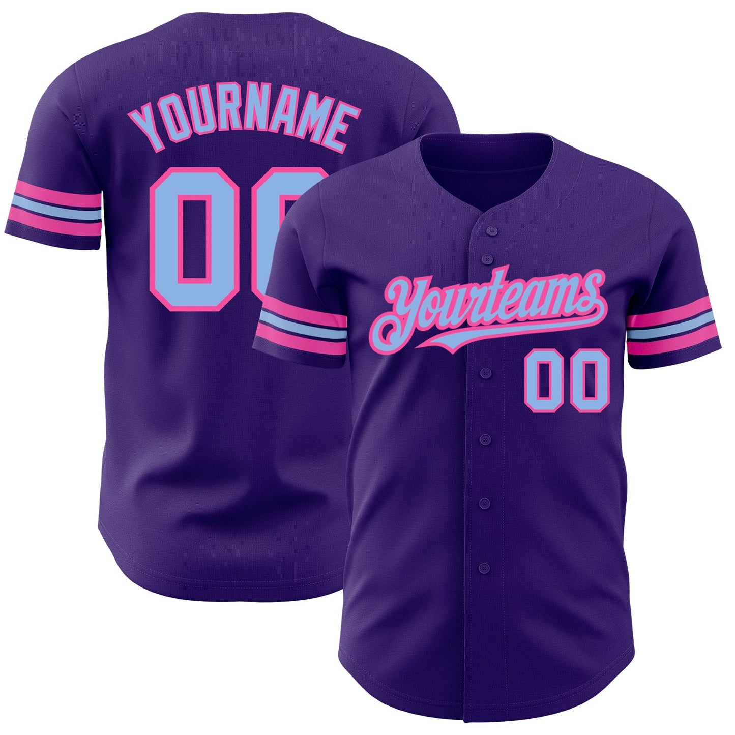 Custom Purple Light Blue-Pink Authentic Baseball Jersey - Main View