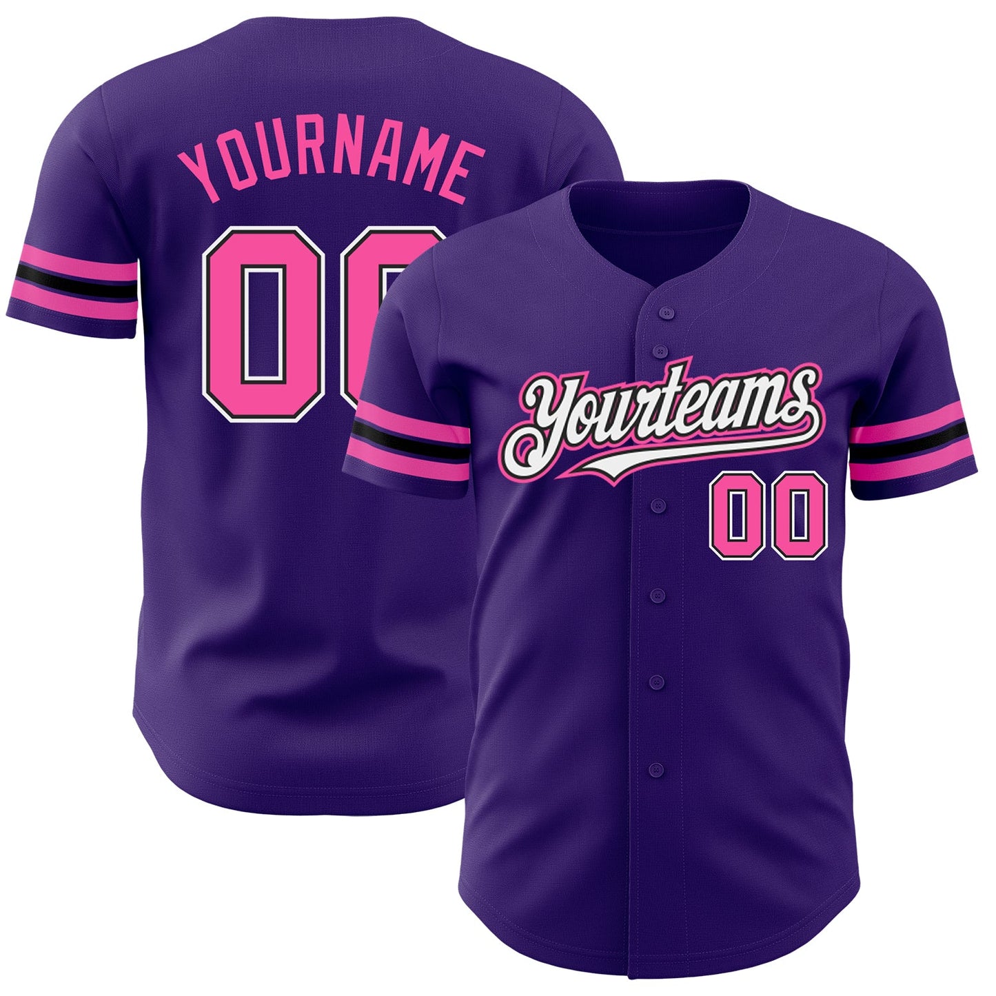 Custom Purple Pink-Black Authentic Baseball Jersey - Main View