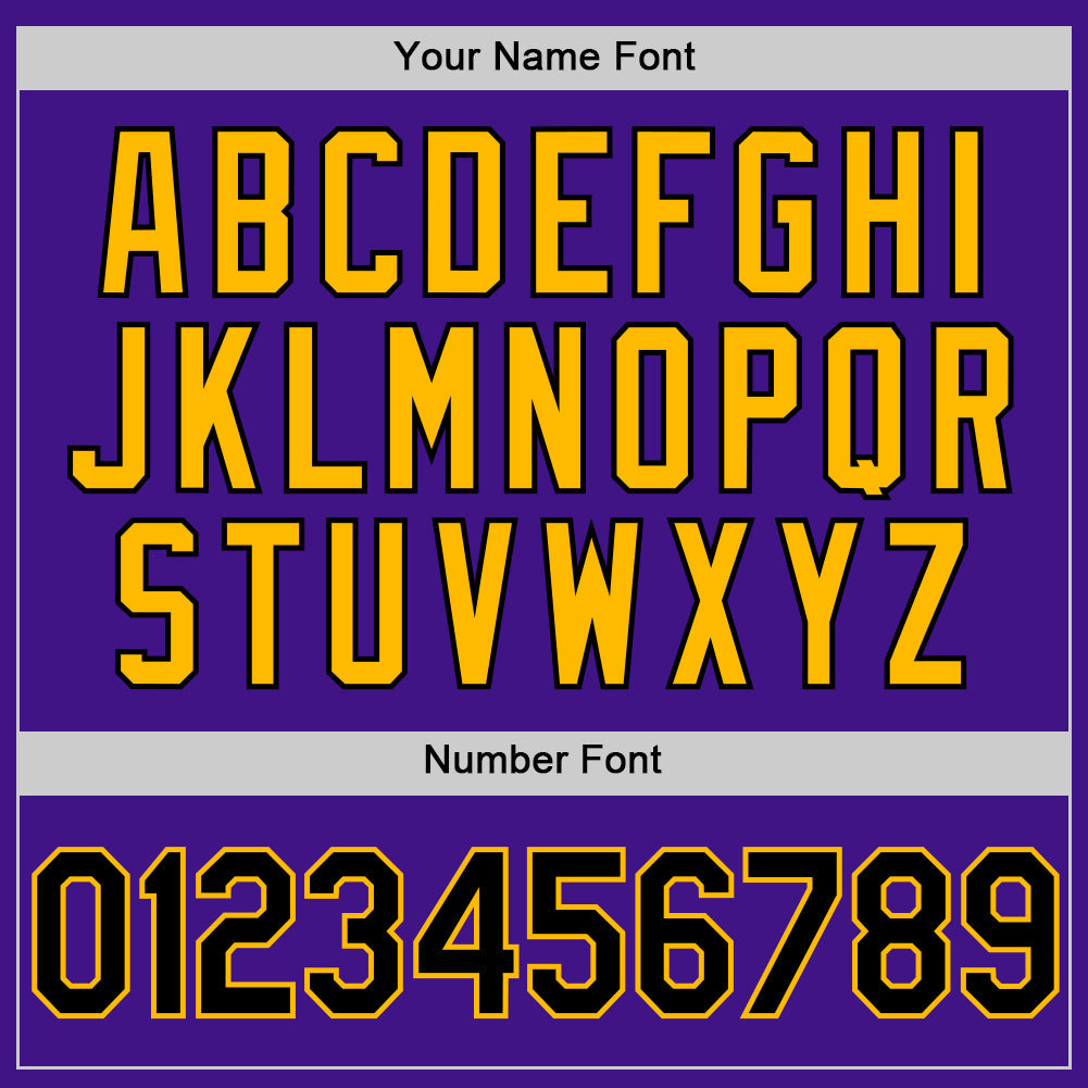 Custom Purple Black-Gold Authentic Throwback Baseball Jersey view 5