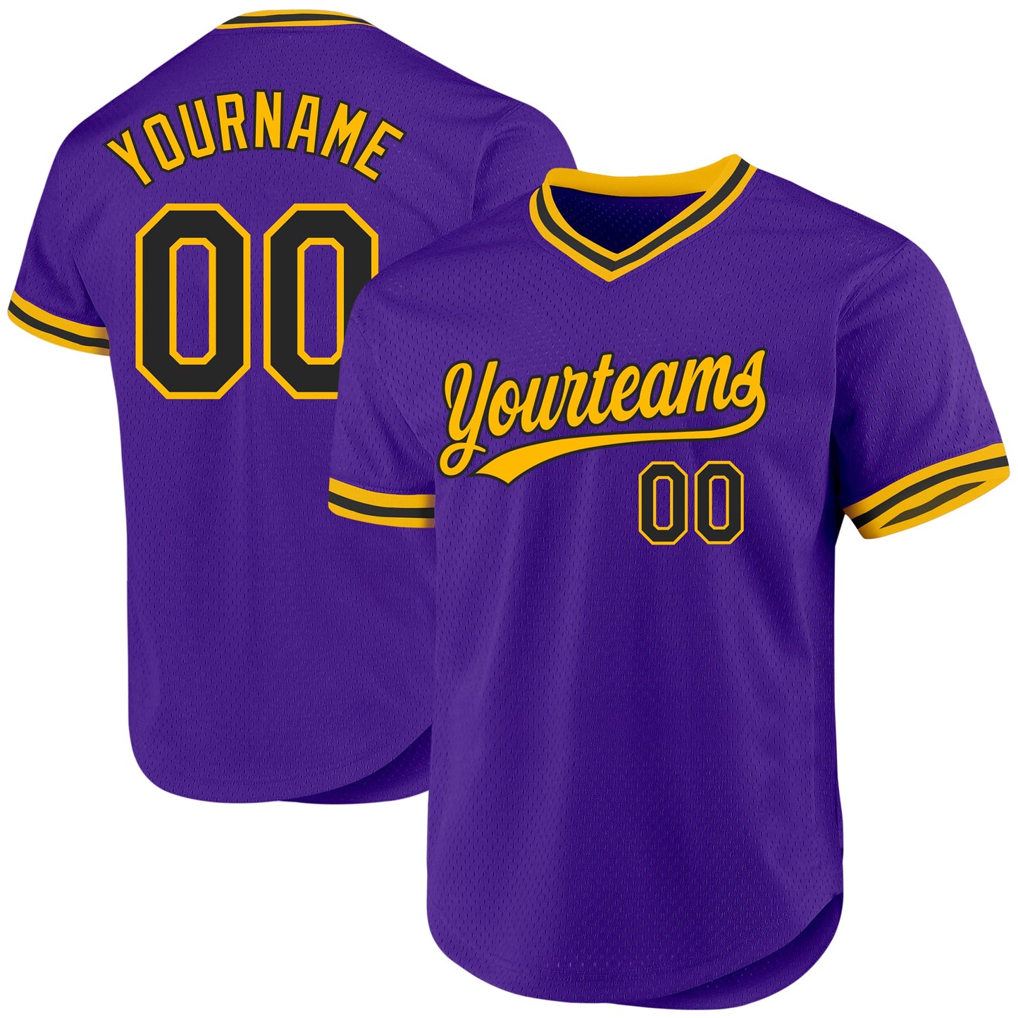 Custom Purple Black-Gold Authentic Throwback Baseball Jersey - Main View