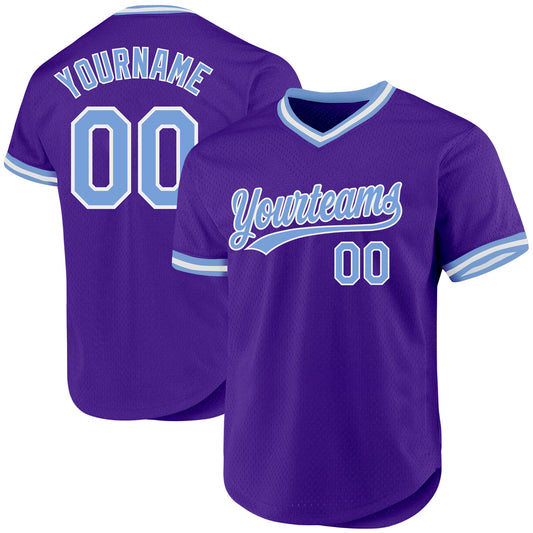 Custom Purple Light Blue-White Authentic Throwback Baseball Jersey - Main View