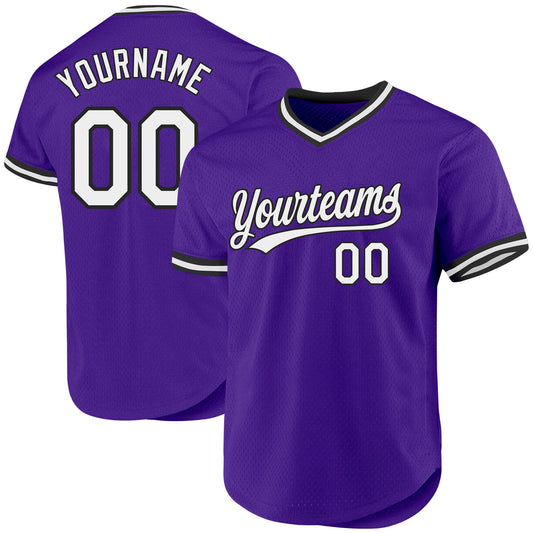 Custom Purple White-Black Authentic Throwback Baseball Jersey - Main View
