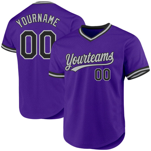 Custom Purple Black-Gray Authentic Throwback Baseball Jersey - Main View