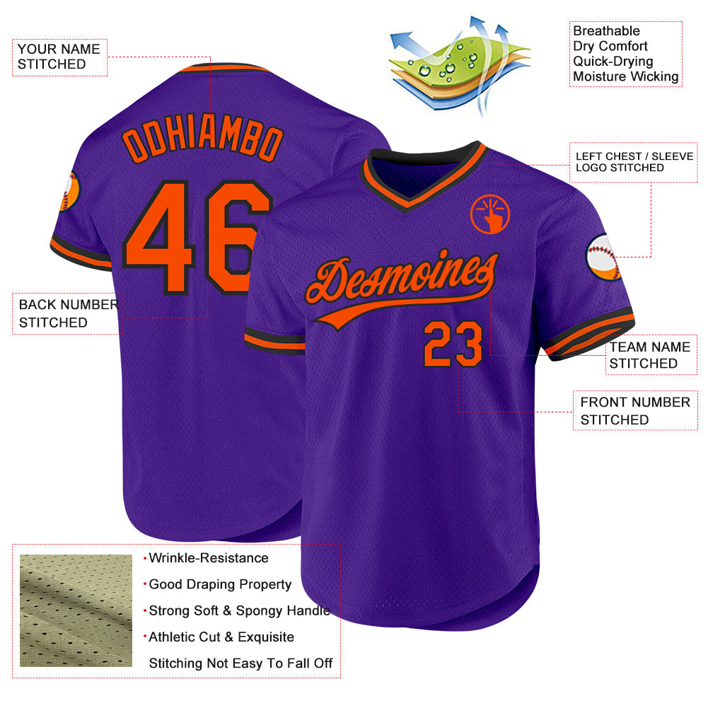 Custom Purple Orange-Black Authentic Throwback Baseball Jersey view 3