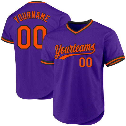 Custom Purple Orange-Black Authentic Throwback Baseball Jersey - Main View