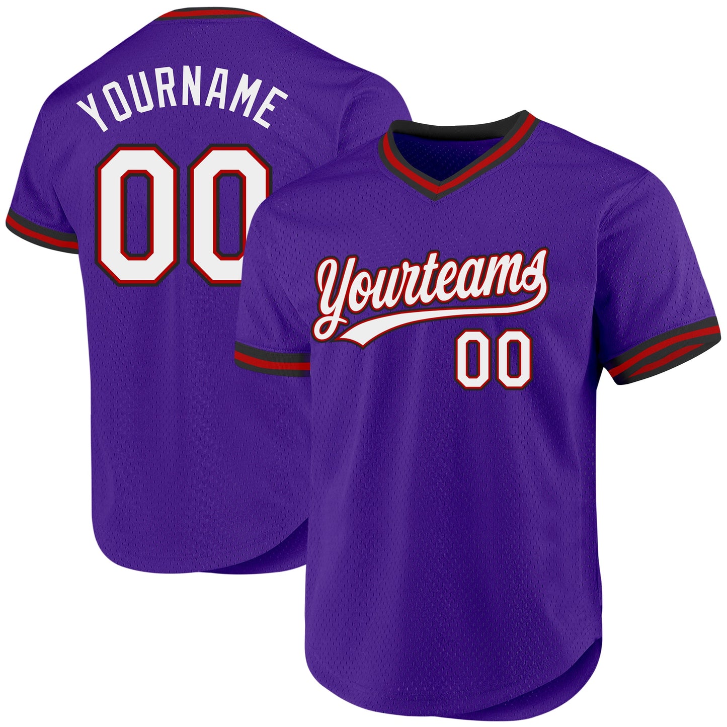 Custom Purple Red-Black Authentic Throwback Baseball Jersey - Main View