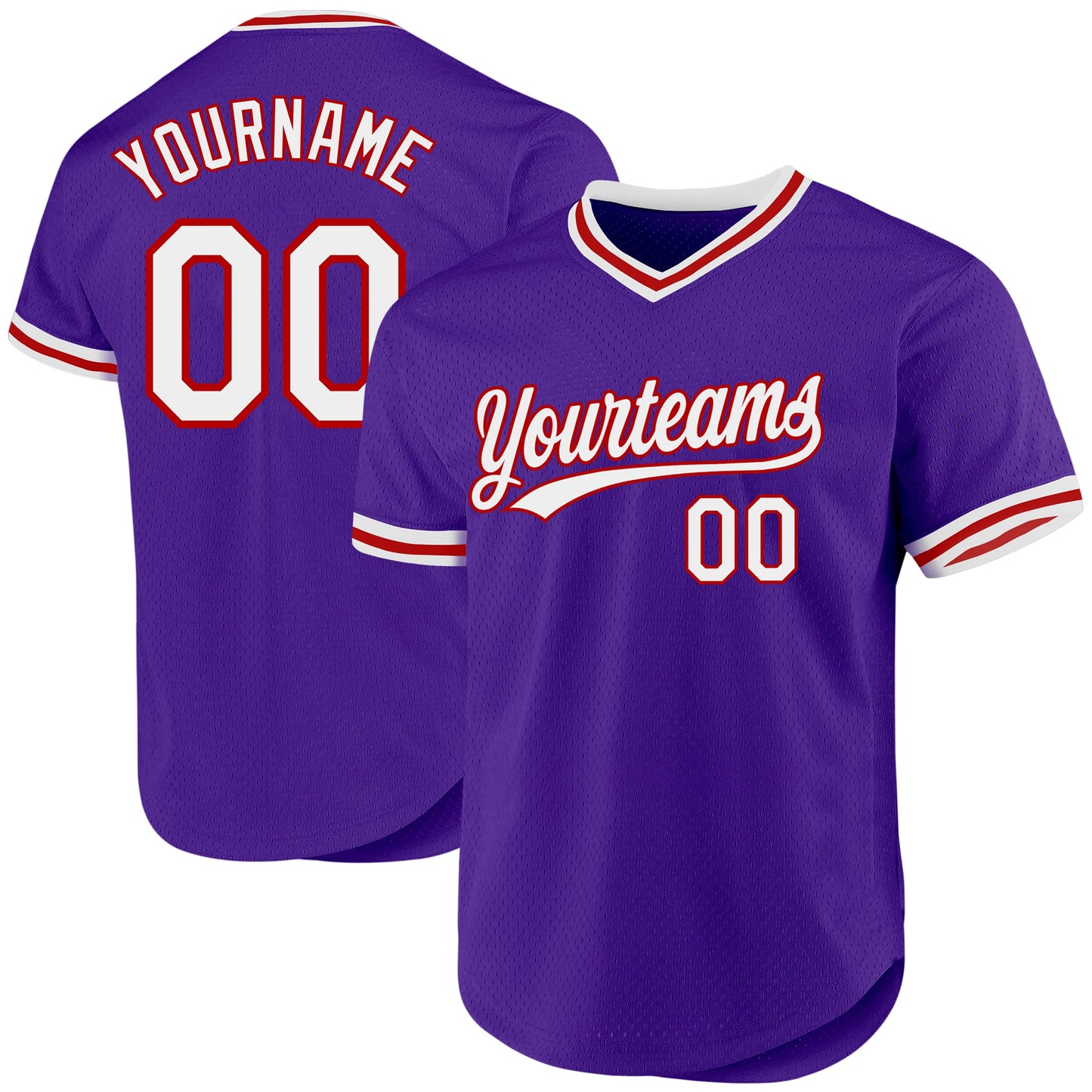 Custom Purple White-Red Authentic Throwback Baseball Jersey - Main View