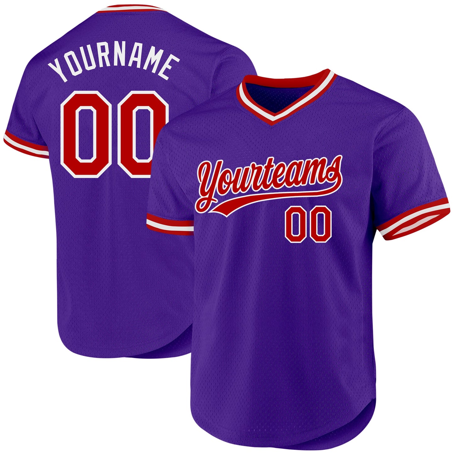 Custom Purple Red-White Authentic Throwback Baseball Jersey - Main View