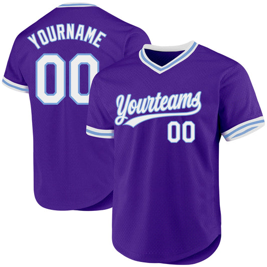 Custom Purple White-Light Blue Authentic Throwback Baseball Jersey - Main View