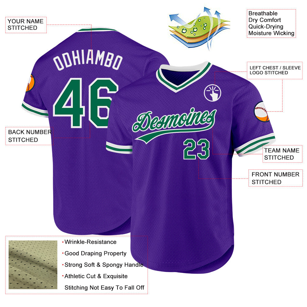 Custom Purple Kelly Green-White Authentic Throwback Baseball Jersey view 3