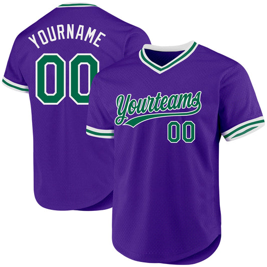 Custom Purple Kelly Green-White Authentic Throwback Baseball Jersey - Main View