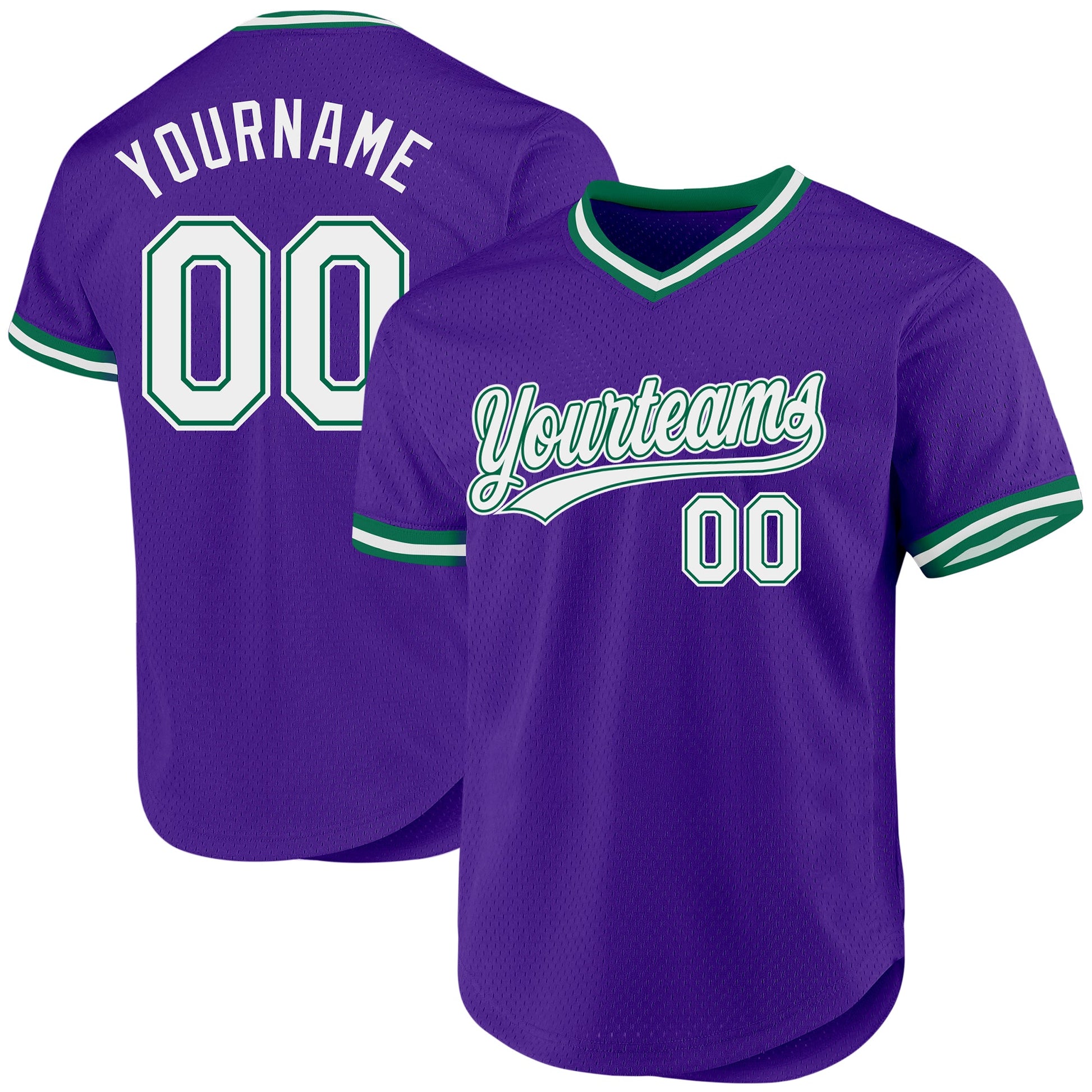 Custom Purple White-Kelly Green Authentic Throwback Baseball Jersey - Main View