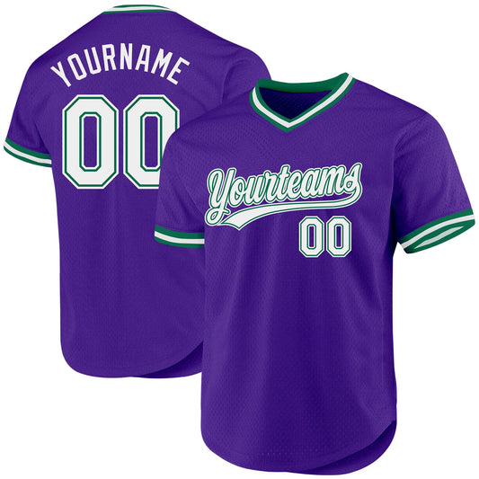 Custom Purple White-Kelly Green Authentic Throwback Baseball Jersey - Main View