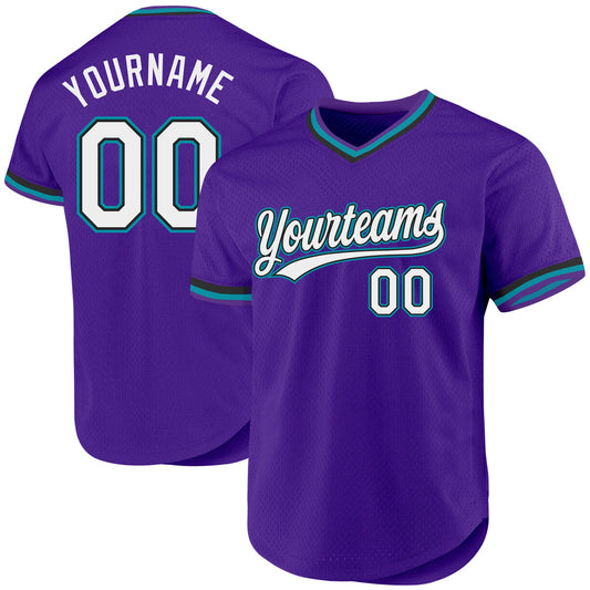 Custom Purple Black-Teal Authentic Throwback Baseball Jersey - Main View
