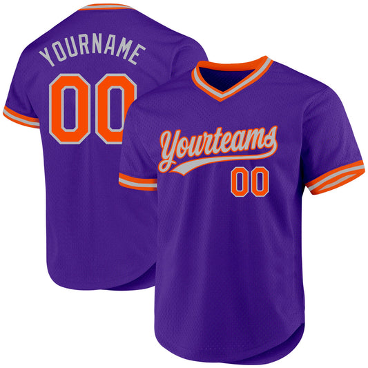 Custom Purple Orange-Gray Authentic Throwback Baseball Jersey - Main View