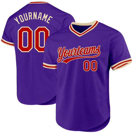 Custom Purple Red-Cream Authentic Throwback Baseball Jersey - Main View