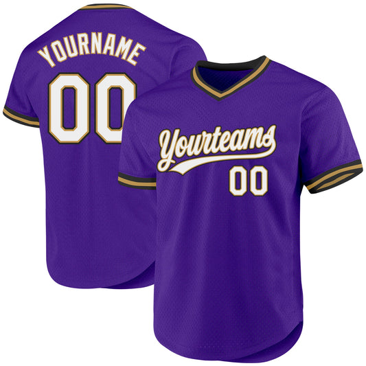 Custom Purple Old Gold-Black Authentic Throwback Baseball Jersey - Main View