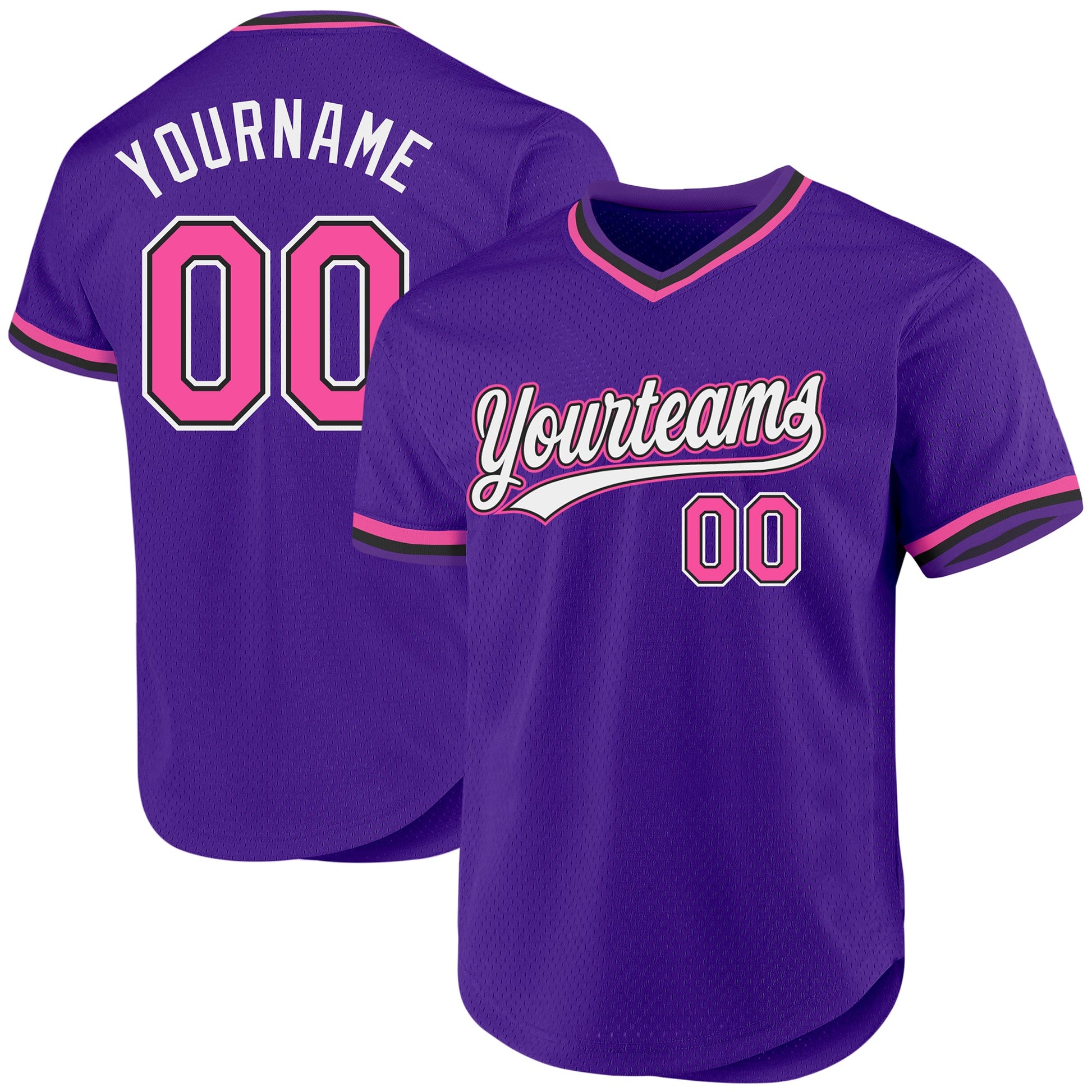 Custom Purple Pink-Black Authentic Throwback Baseball Jersey - Main View