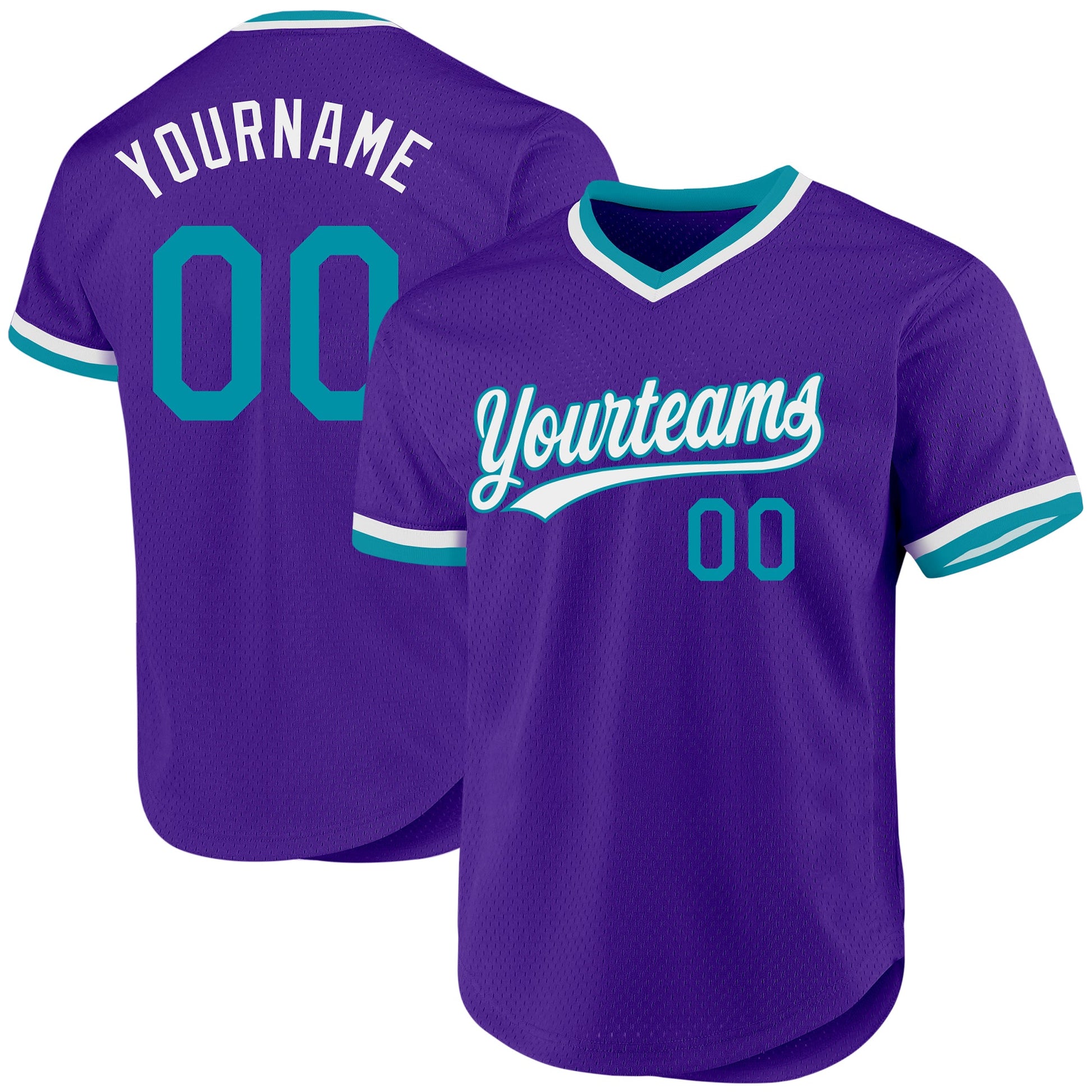 Custom Purple Teal-White Authentic Throwback Baseball Jersey - Main View