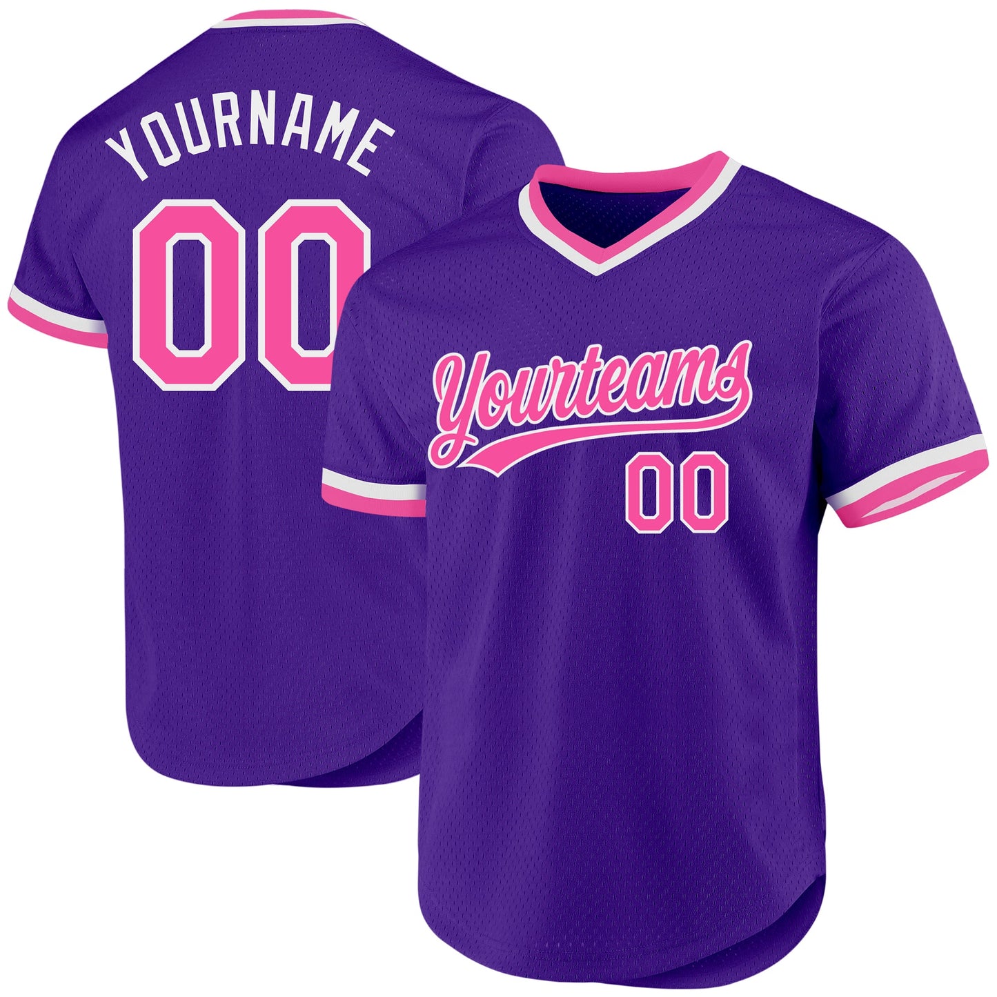 Custom Purple Pink-White Authentic Throwback Baseball Jersey - Main View