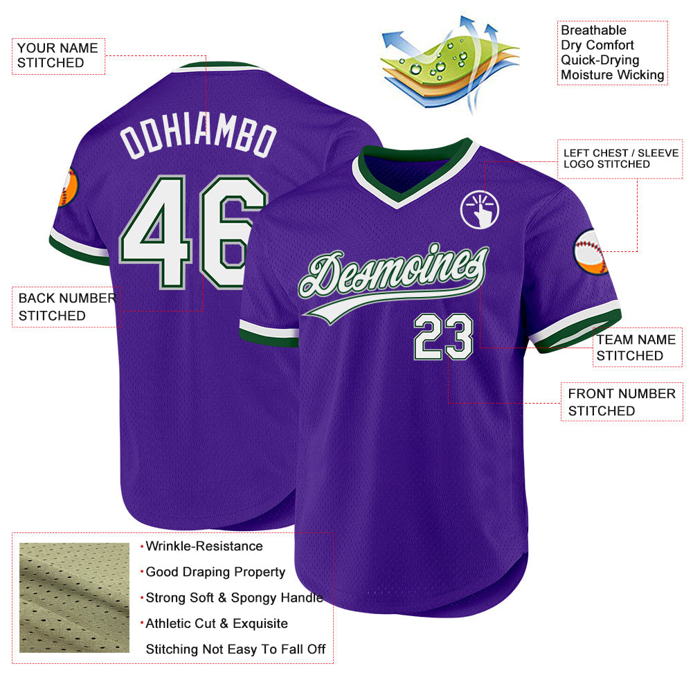 Custom Purple Green-Gray Authentic Throwback Baseball Jersey view 3