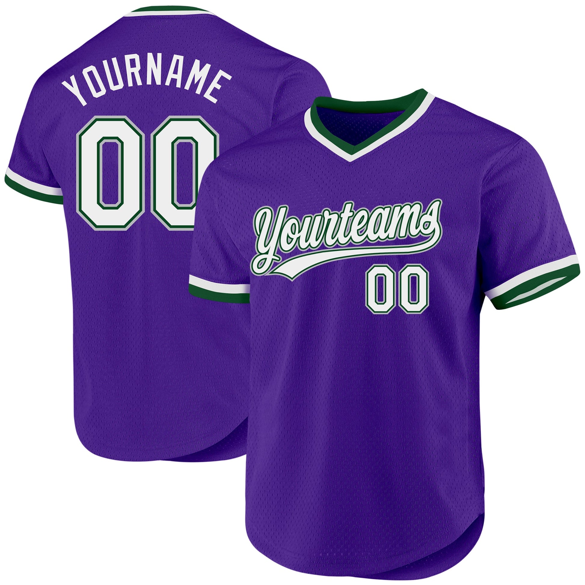 Custom Purple Green-Gray Authentic Throwback Baseball Jersey - Main View