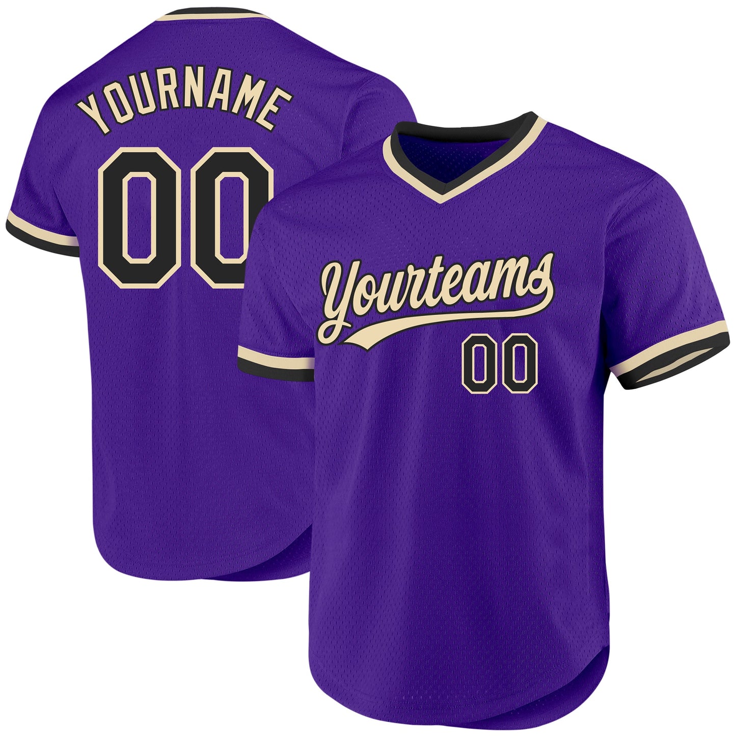 Custom Purple Black-Cream Authentic Throwback Baseball Jersey - Main View