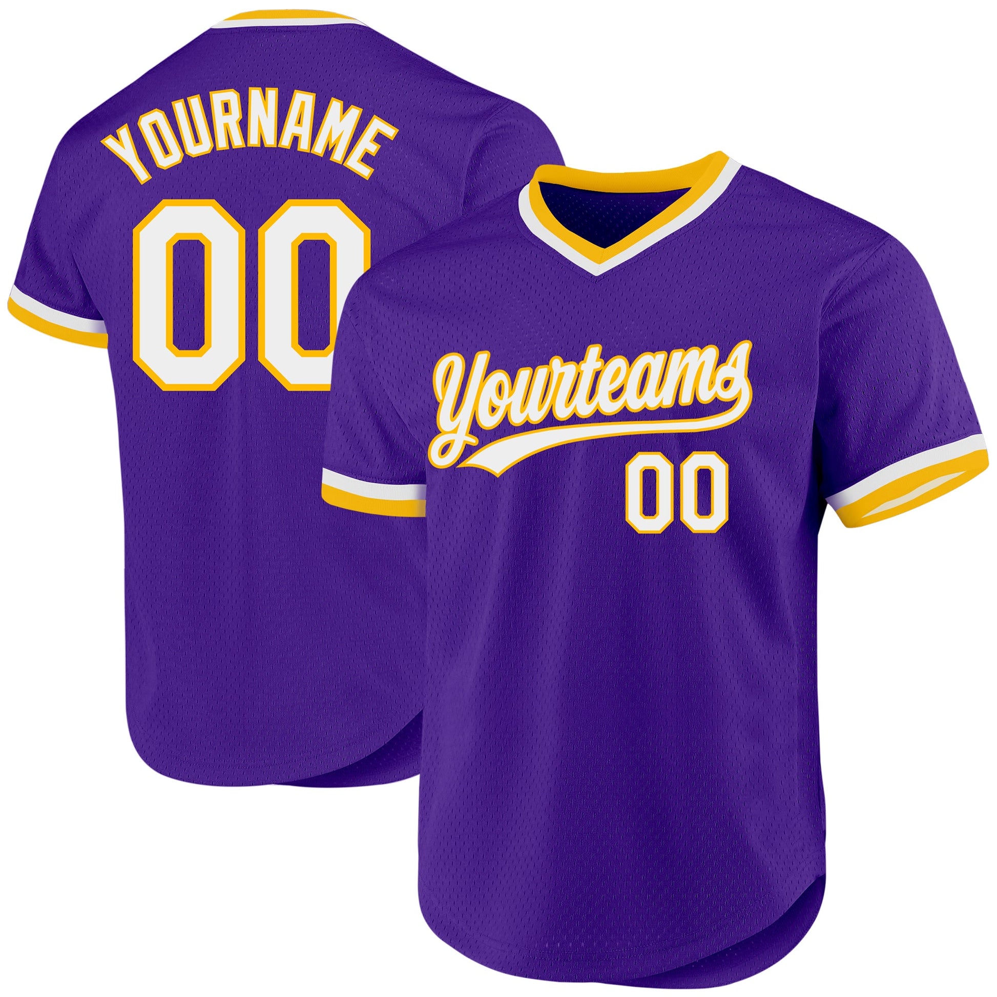 Custom Purple White-Gold Authentic Throwback Baseball Jersey - Main View