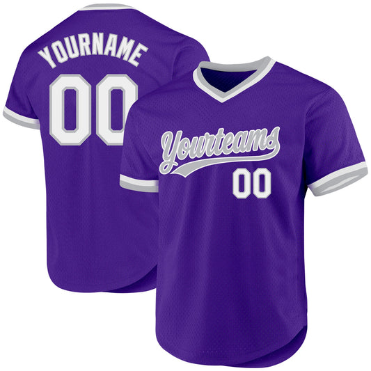 Custom Purple White-Gray Authentic Throwback Baseball Jersey - Main View
