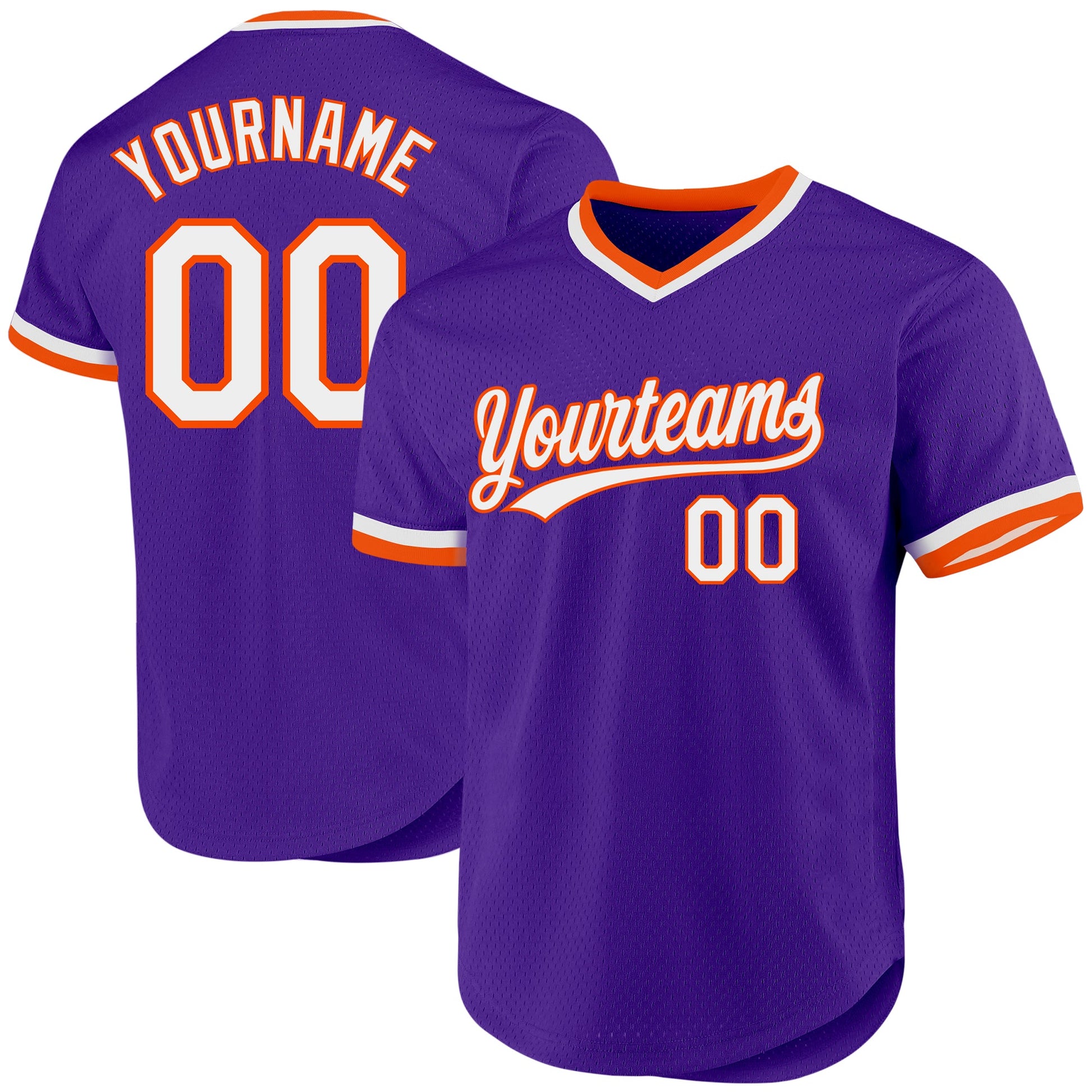 Custom Purple White-Orange Authentic Throwback Baseball Jersey - Main View