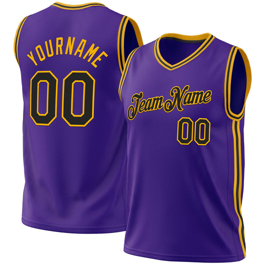 Custom Purple Black-Gold Authentic Throwback Basketball Jersey - Main View