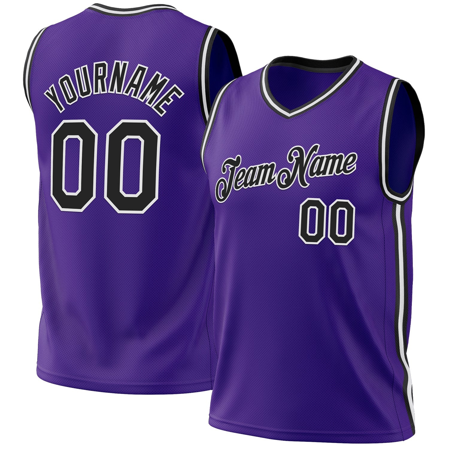 Custom Purple Black-White Authentic Throwback Basketball Jersey - Main View