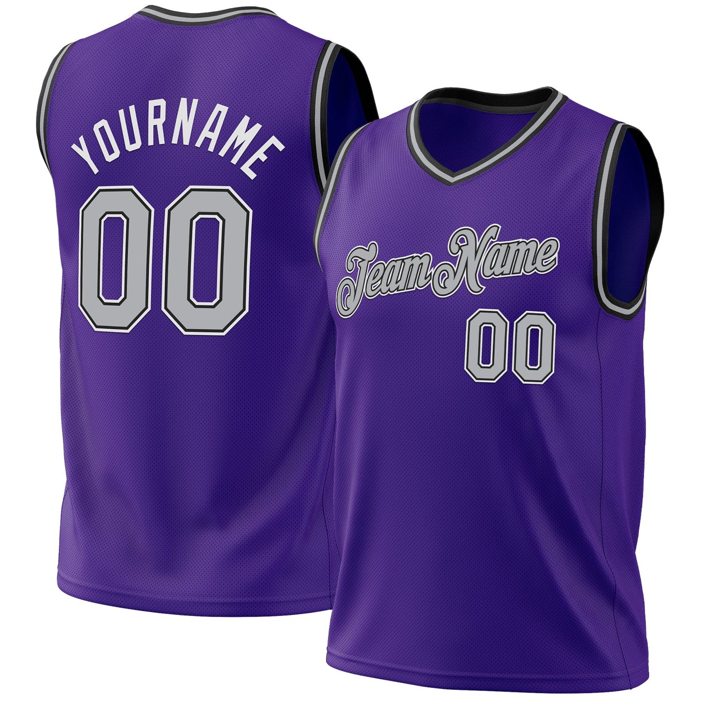 Custom Purple Gray-Black Authentic Throwback Basketball Jersey - Main View