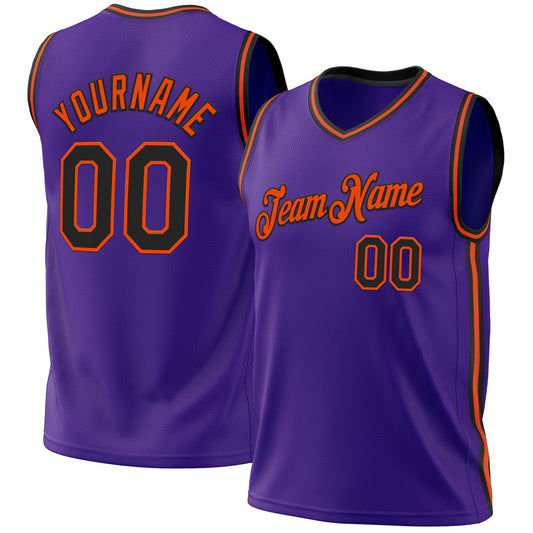 Custom Purple Black-Orange Authentic Throwback Basketball Jersey - Main View