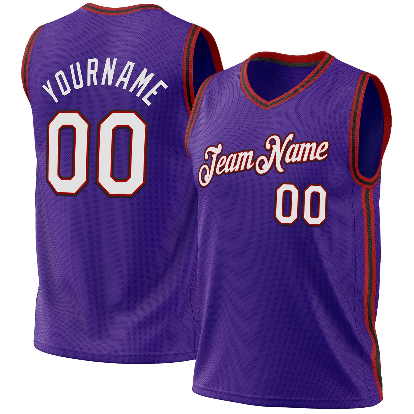 Custom Purple Red-Black Authentic Throwback Basketball Jersey - Main View