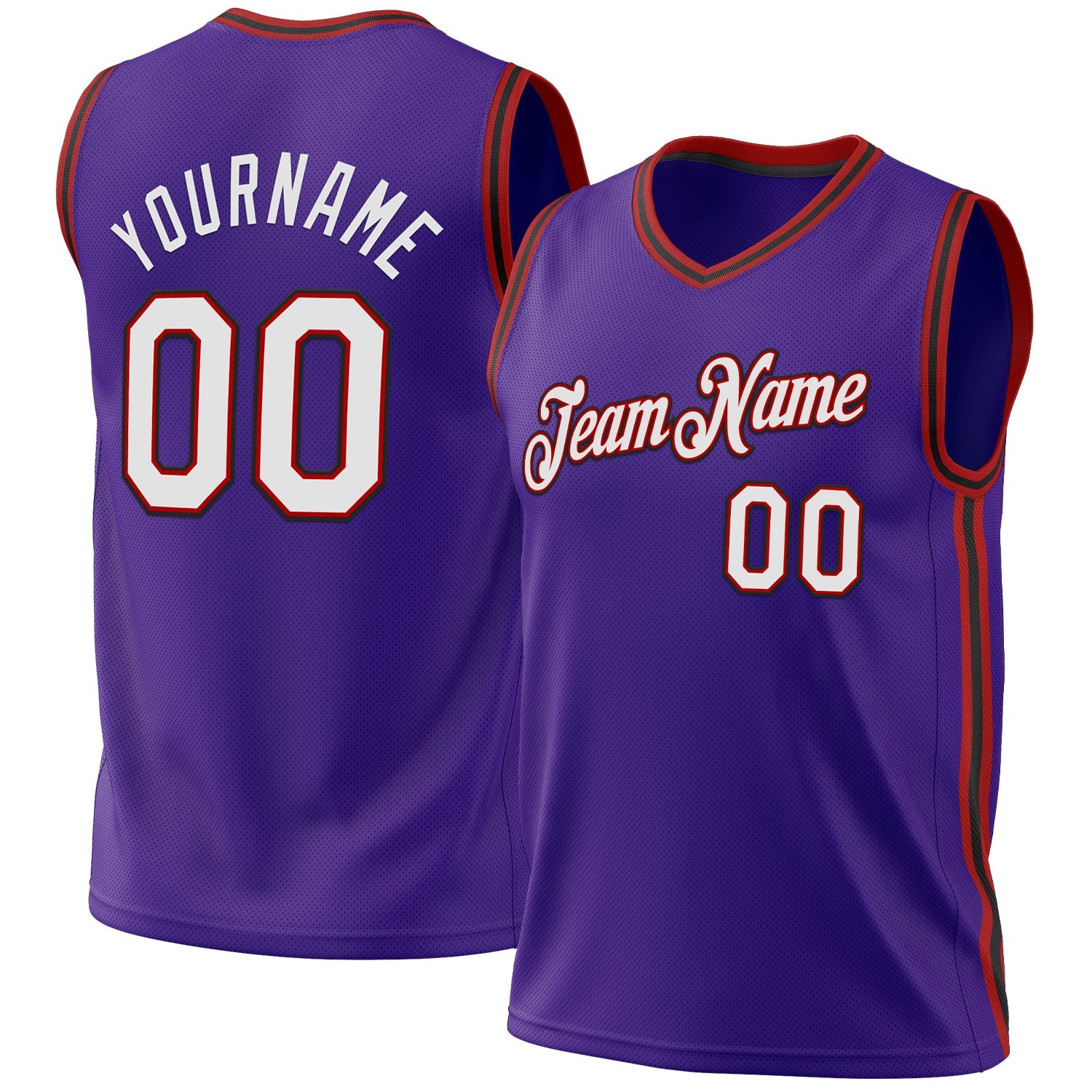 Custom Purple Red-Black Authentic Throwback Basketball Jersey - Main View
