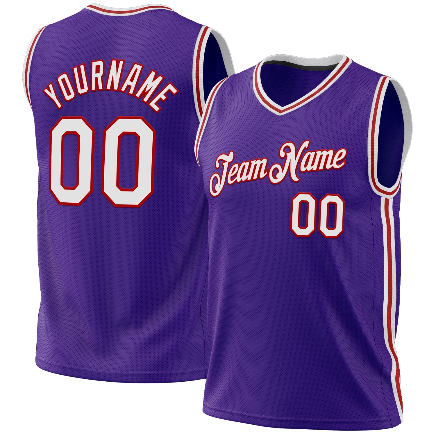 Custom Purple White-Red Authentic Throwback Basketball Jersey - Main View
